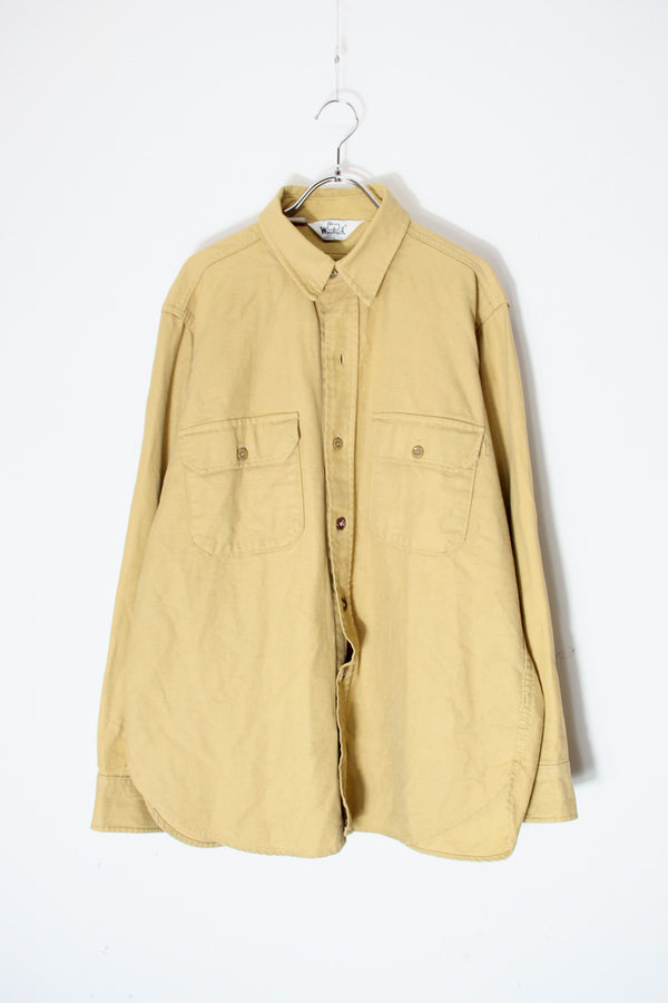 MADE IN USA 80'S L/S SHIRT / BEIGE [SIZE: L equivalent USED]