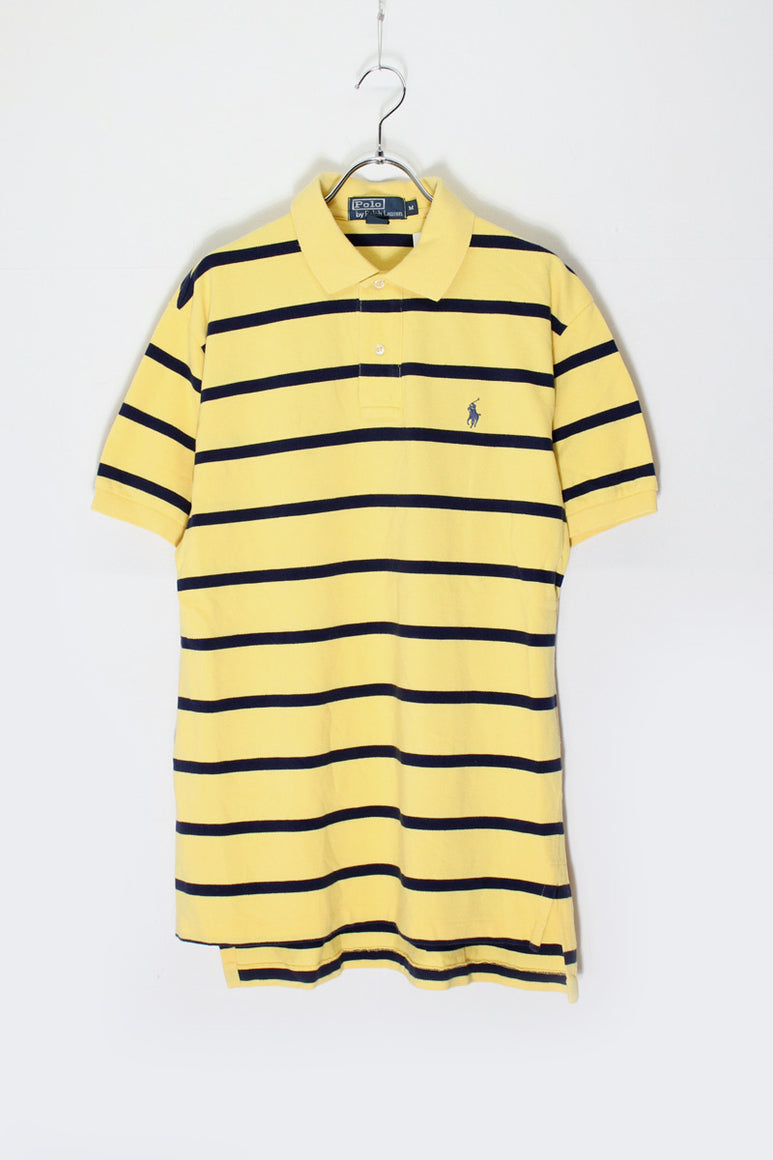 90'S S/S ONE POLO BORDER SHIRT / YELLOW/NAVY [SIZE: M USED]
