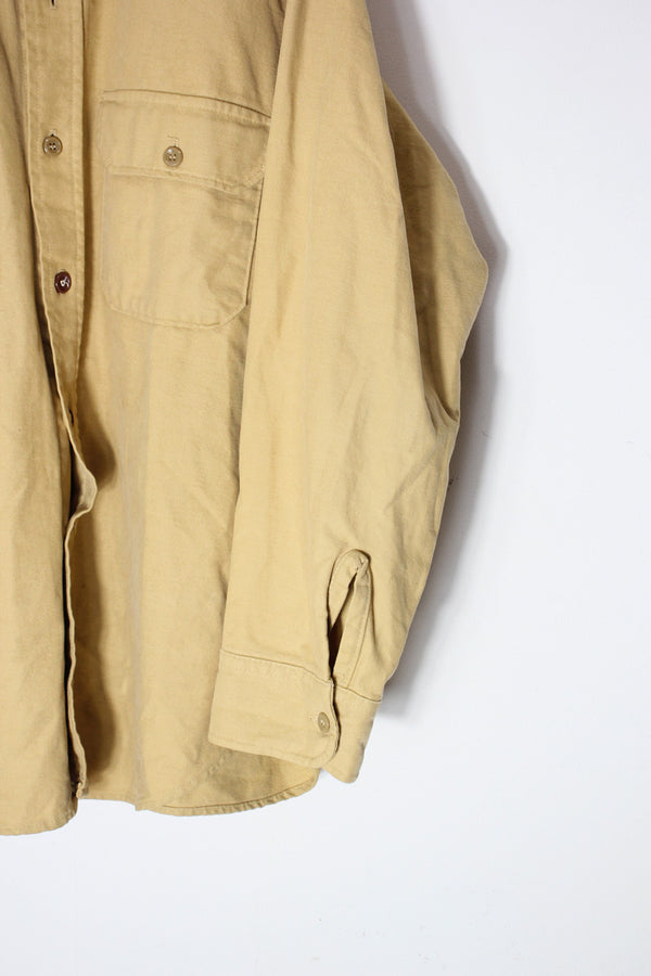 MADE IN USA 80'S L/S SHIRT / BEIGE [SIZE: L equivalent USED]