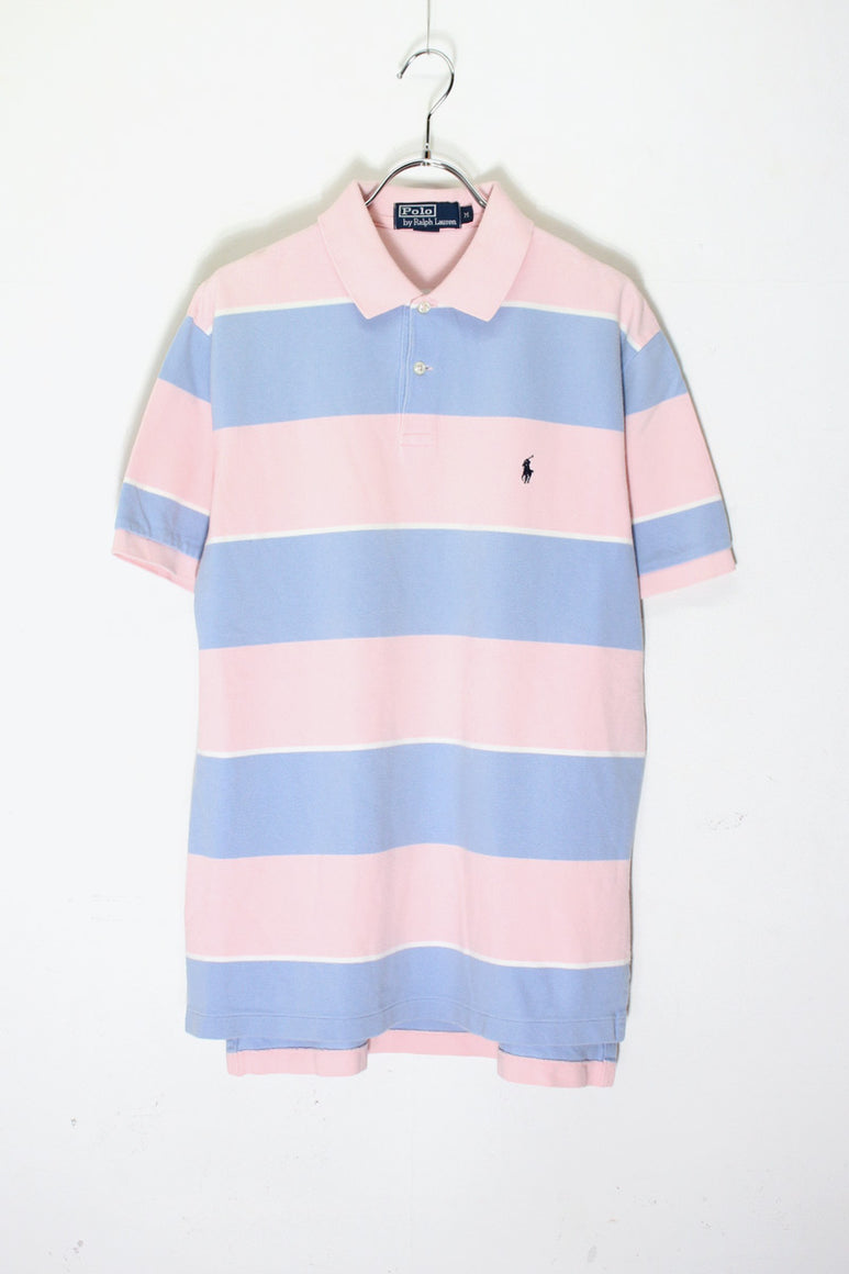 90'S S/S BORDER POLO SHIRT / PINK/BLUE [SIZE: M USED]