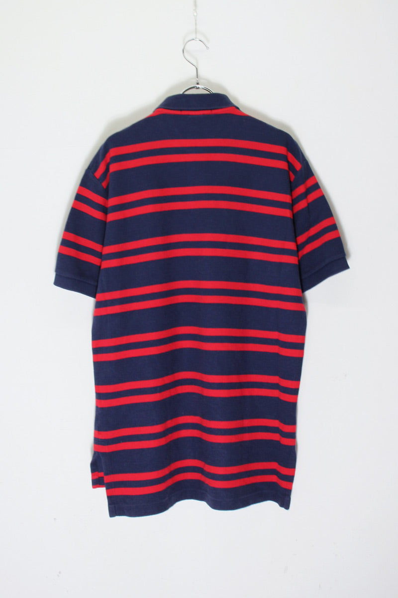 MADE IN USA 90'S S/S BORDER POLO SHIRT / NAVY/RED [SIZE: M USED]