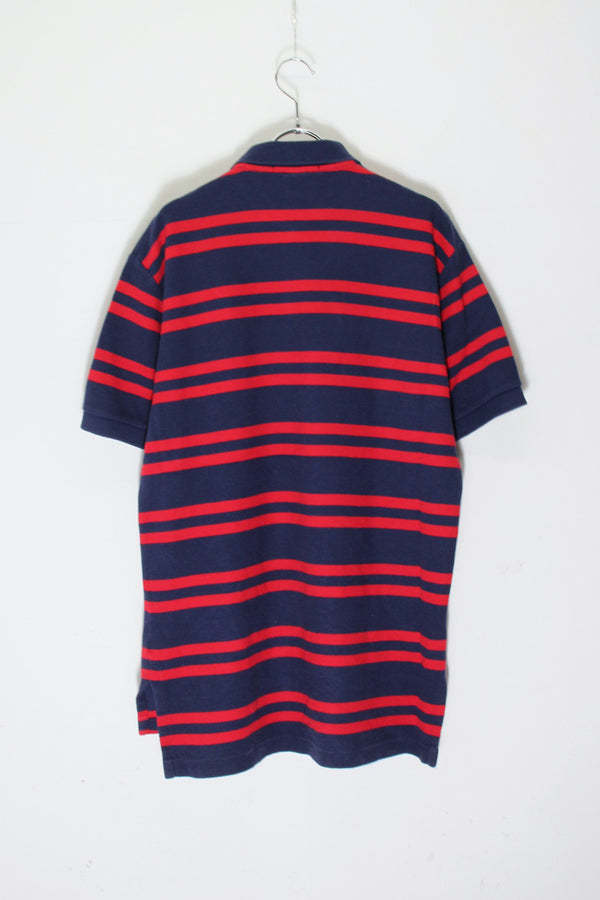 MADE IN USA 90'S S/S BORDER POLO SHIRT / NAVY/RED [SIZE: M USED]