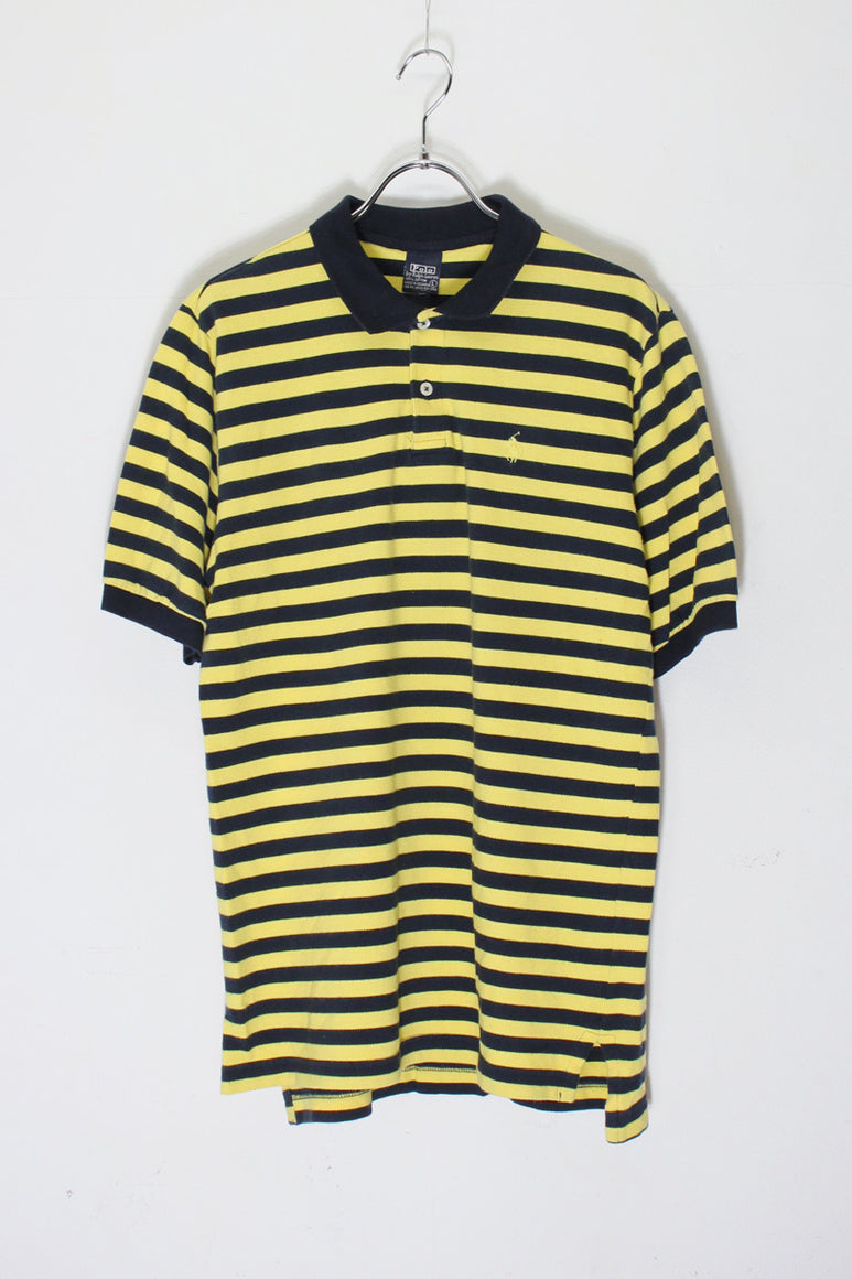 90'S S/S BORDER POLO SHIRT / BLACK/YELLOW [SIZE: L USED]