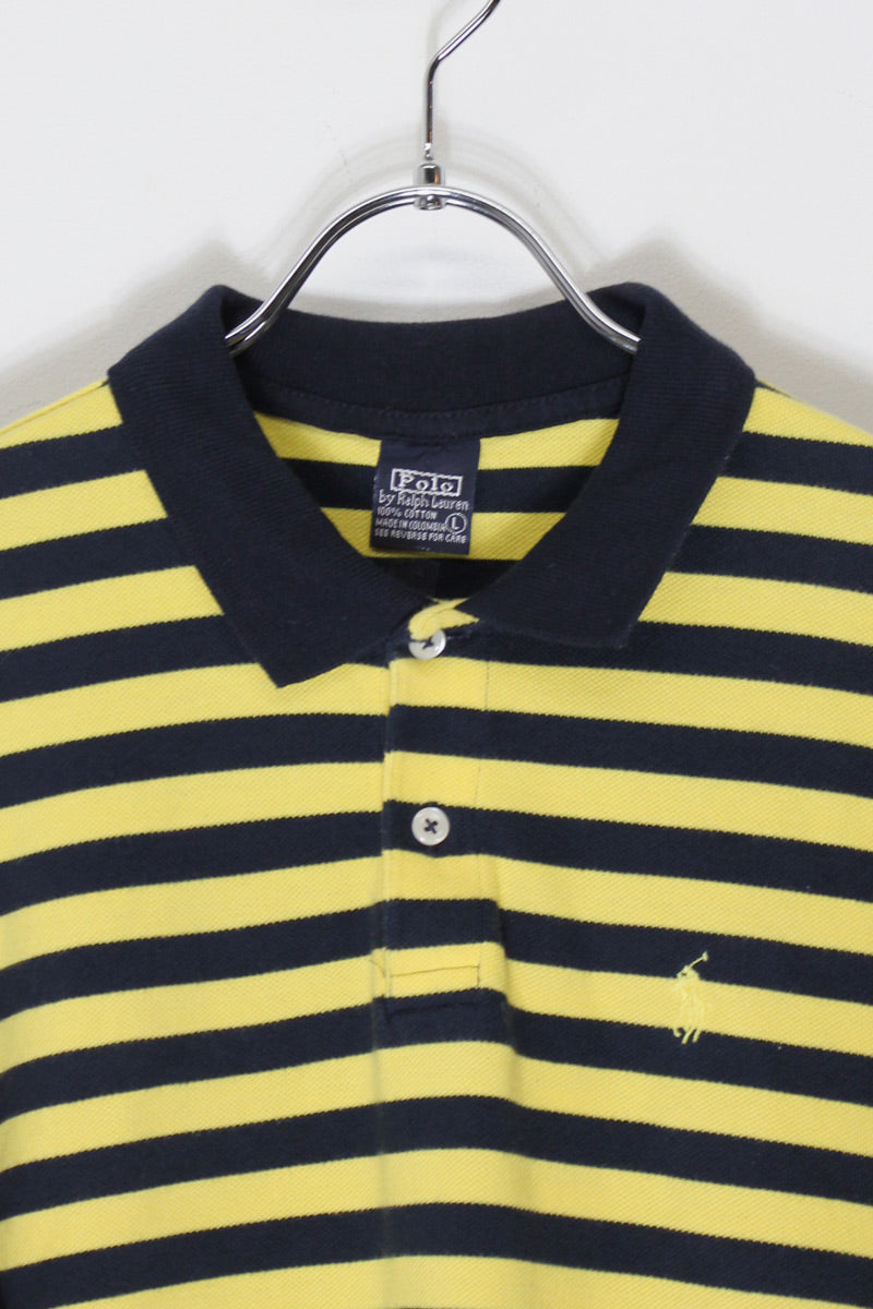 90'S S/S BORDER POLO SHIRT / BLACK/YELLOW [SIZE: L USED]