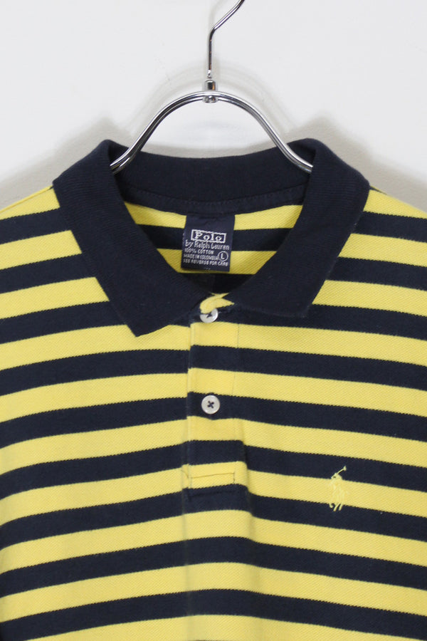 90'S S/S BORDER POLO SHIRT / BLACK/YELLOW [SIZE: L USED]