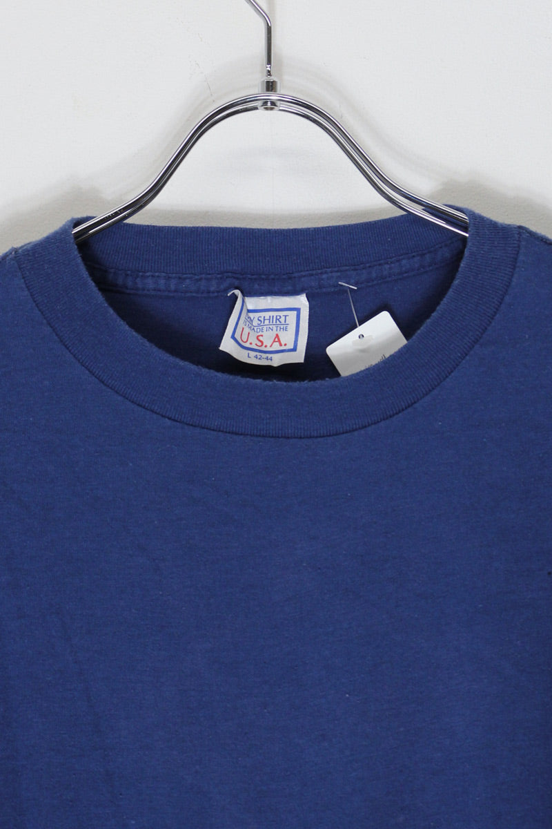MADE IN USA 80'S CAMEL BACK PRINT ADVERTISING T-SHIRT / NAVY [SIZE: L USED]