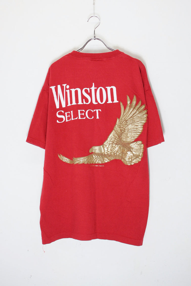 MADE IN USA 90'S S/S WINSTON BACK FOAM PRINT POCKET ADVERTISING T-SHIRT / RED [SIZE: L相当 USED]