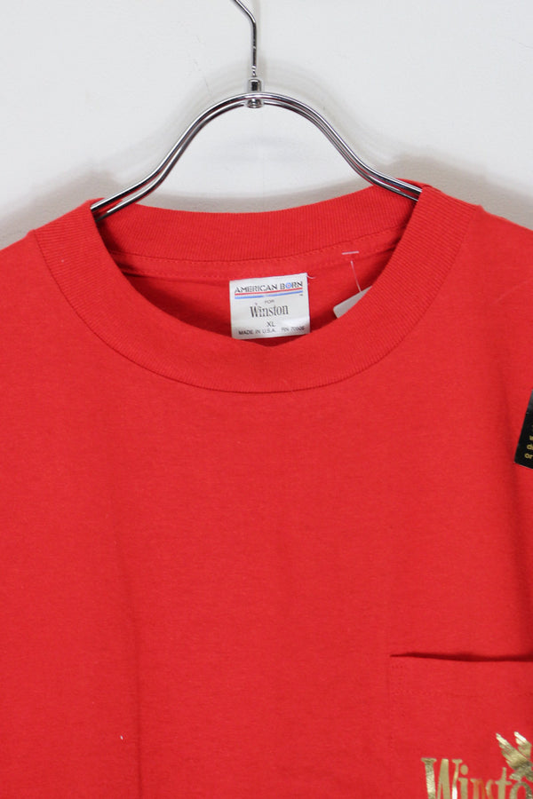 MADE IN USA 90'S S/S WINSTON BACK FOAM PRINT POCKET ADVERTISING T-SHIRT / RED [SIZE: XL DEADSTOCK/NOS]