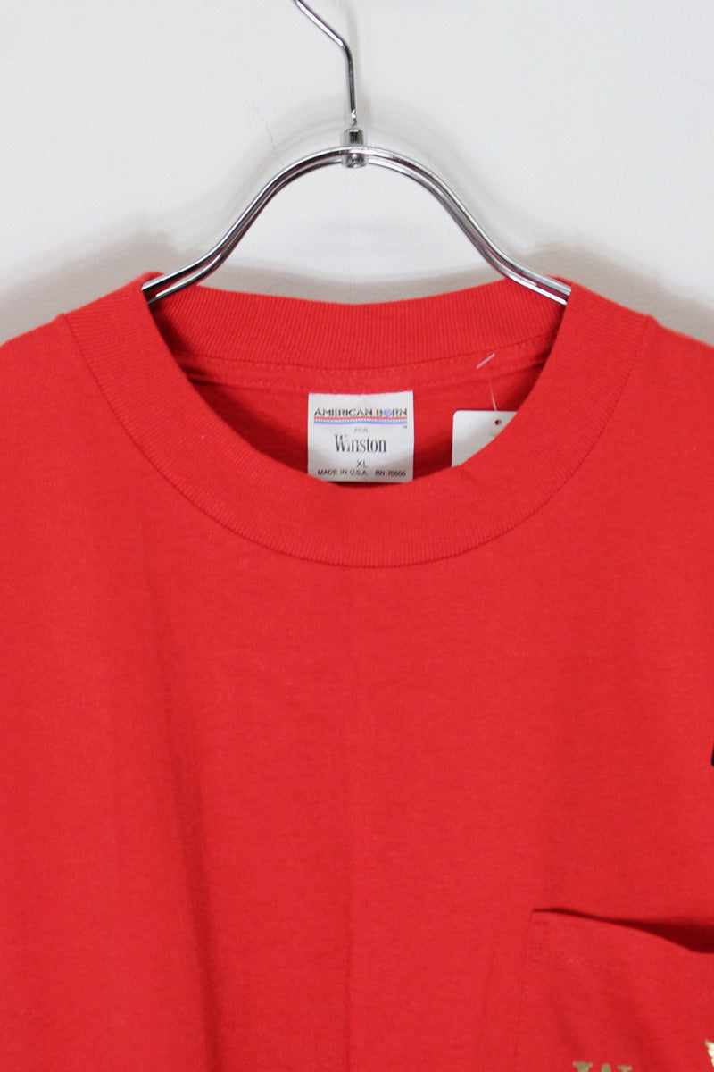 MADE IN USA 90'S S/S WINSTON BACK FOAM PRINT POCKET ADVERTISING T-SHIRT / RED [SIZE: XL DEADSTOCK/NOS]