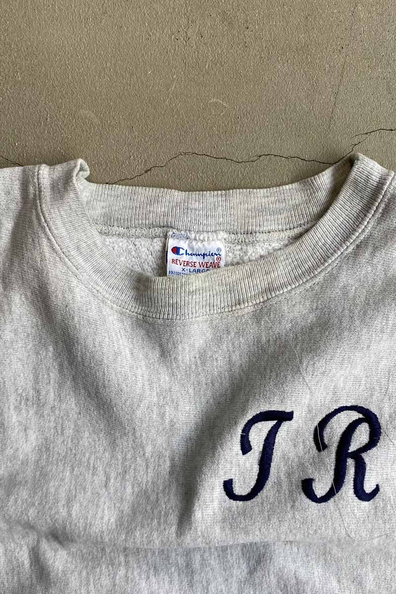 MADE IN USA 90'S REVERSE WEAVE JRS EMBROIDERY SWEATSHIRT / GRAY [SIZE: XL USED]