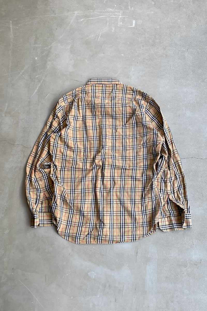 90'S L/S NOVA CHECK DRESS SHIRT / BEIGE [SIZE: L USED]