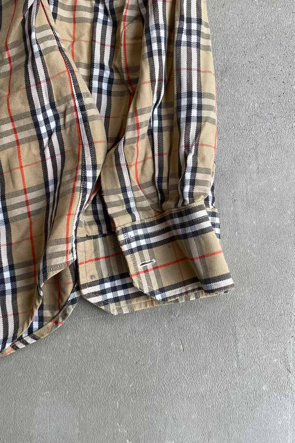 90'S L/S NOVA CHECK DRESS SHIRT / BEIGE [SIZE: L USED]