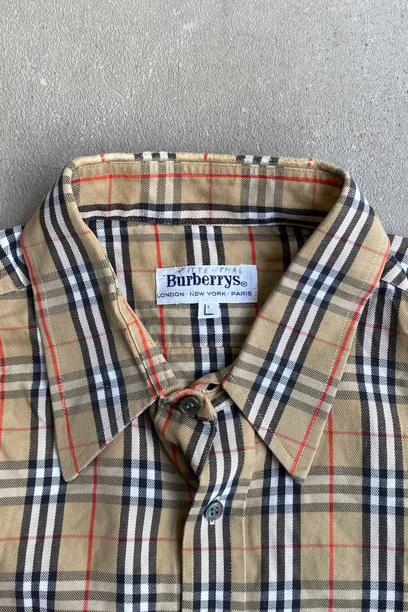 90'S L/S NOVA CHECK DRESS SHIRT / BEIGE [SIZE: L USED]