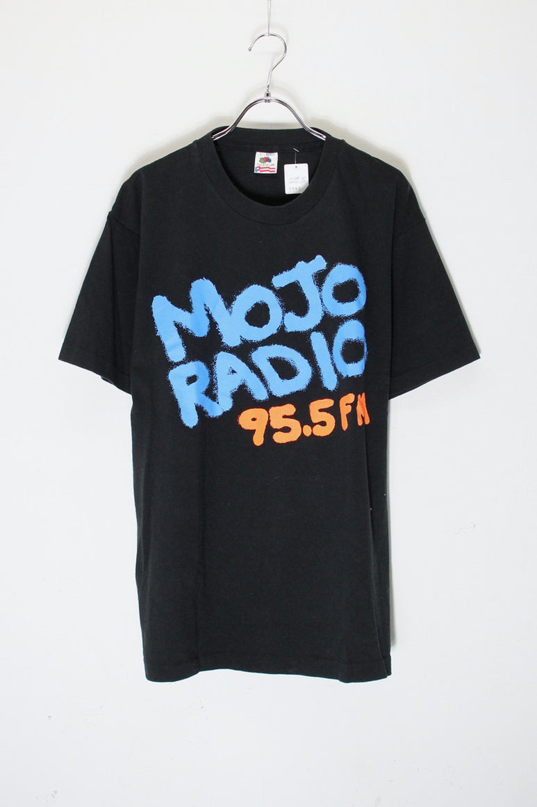 MADE IN USA 90'S S/S MOJO RADIO 95.5FM PRINT ADVERTISING T-SHIRT / BLACK [SIZE: L DEADSTOCK/NOS]