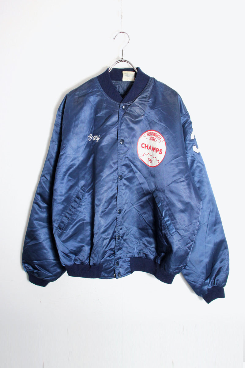 MADE IN USA 89'S SATIN STADIUM PUFF JACKET / NAVY [SIZE: L USED]