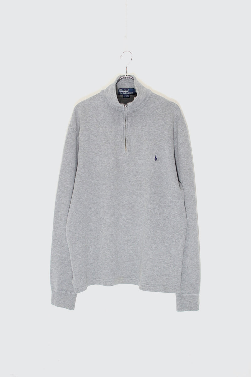 90'S HALF-ZIP COTTON KNIT SWEATER / GREY [ SIZE: M USED ]