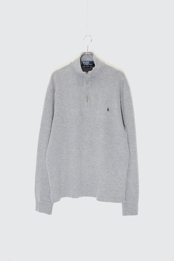 90'S HALF-ZIP COTTON KNIT SWEATER / GREY [ SIZE: M USED ]