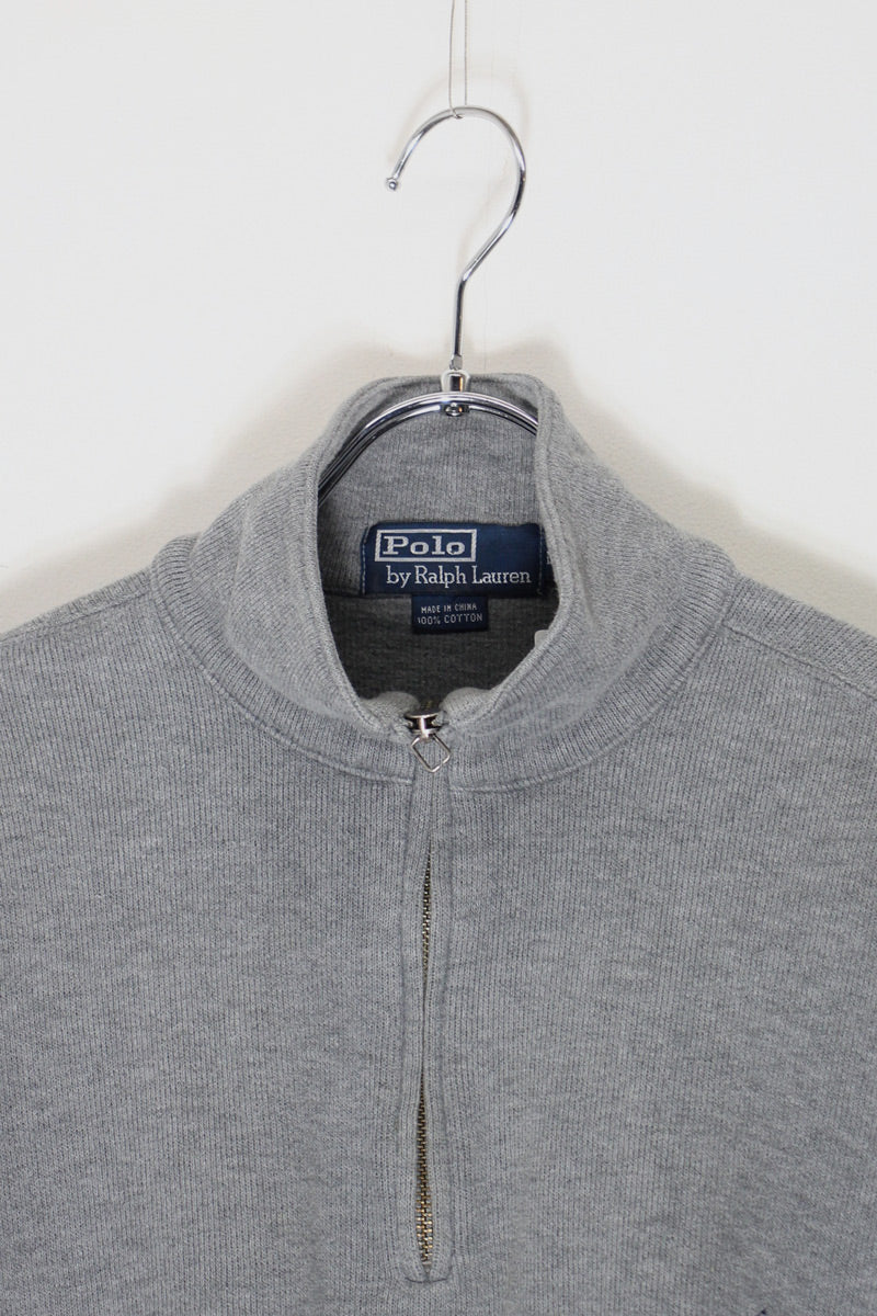 90'S HALF-ZIP COTTON KNIT SWEATER / GREY [ SIZE: M USED ]
