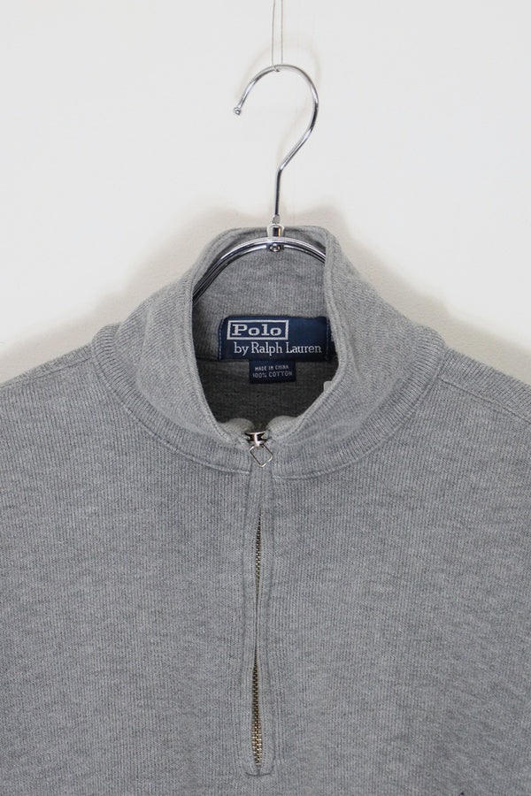 90'S HALF-ZIP COTTON KNIT SWEATER / GREY [ SIZE: M USED ]