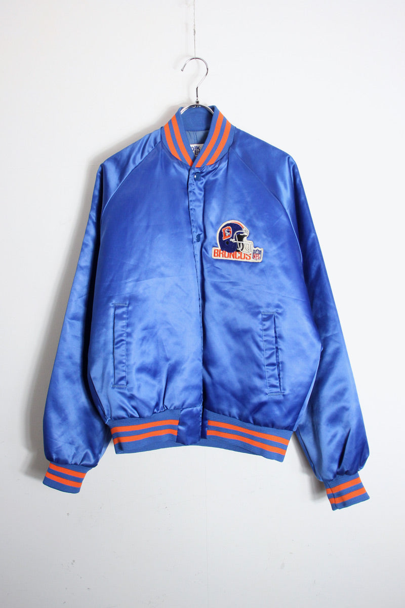 MADE IN USA 90'S NFL BRONCOS NYLON STADIUM JACKET / BLUE [SIZE: S USED]