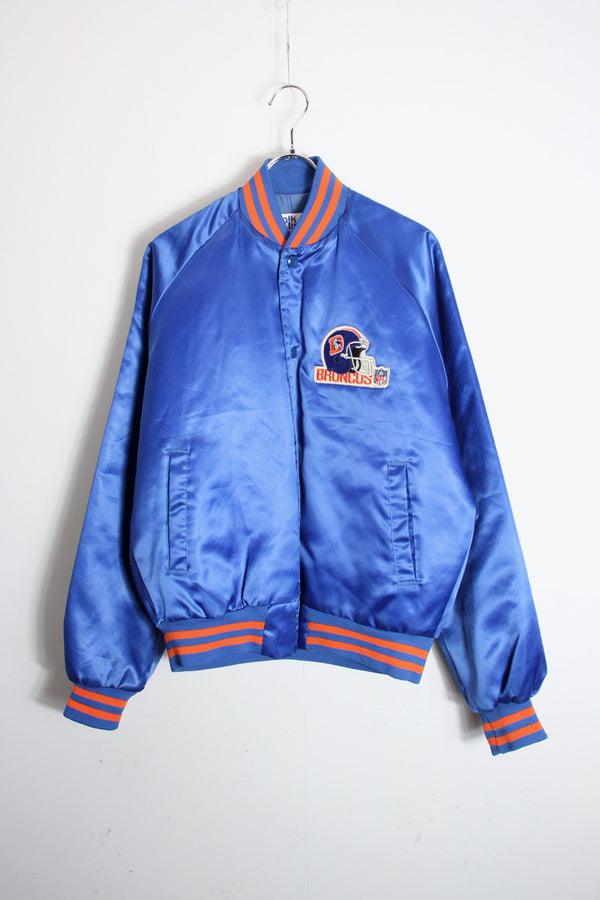 MADE IN USA 90'S NFL BRONCOS NYLON STADIUM JACKET / BLUE [SIZE: S USED]
