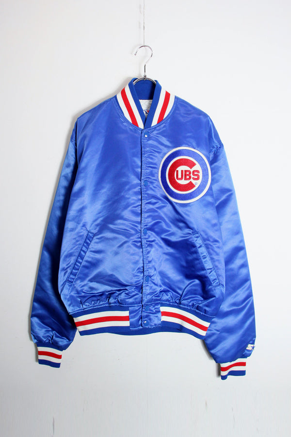 MADE IN USA 90'S MLB CUBS NYLON STADIUM JACKET / BLUE/RED [SIZE: L USED]