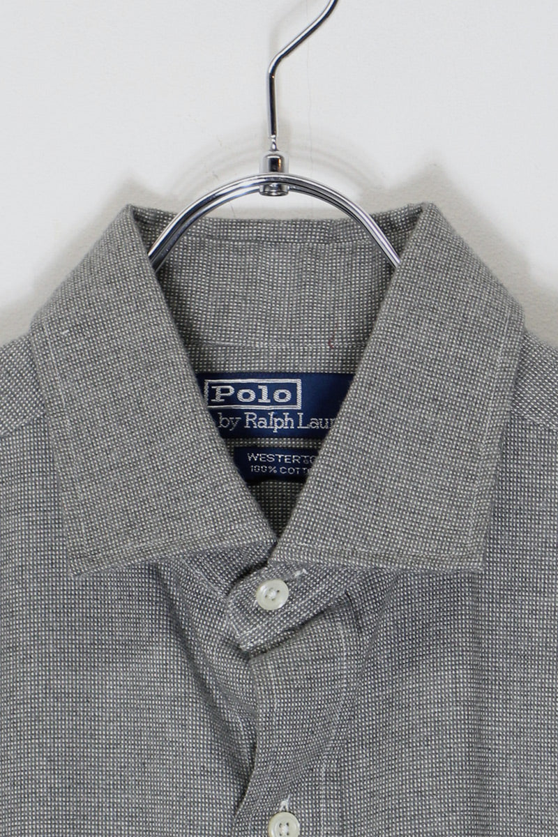 90'S L/S COTTON FLANNEL SHIRT / CHARCOAL GREY [SIZE: L USED]