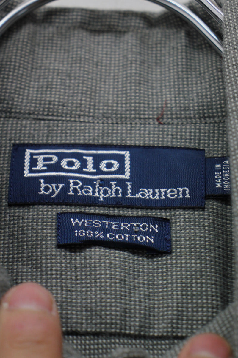 90'S L/S COTTON FLANNEL SHIRT / CHARCOAL GREY [SIZE: L USED]