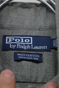 90'S L/S COTTON FLANNEL SHIRT / CHARCOAL GREY [SIZE: L USED]