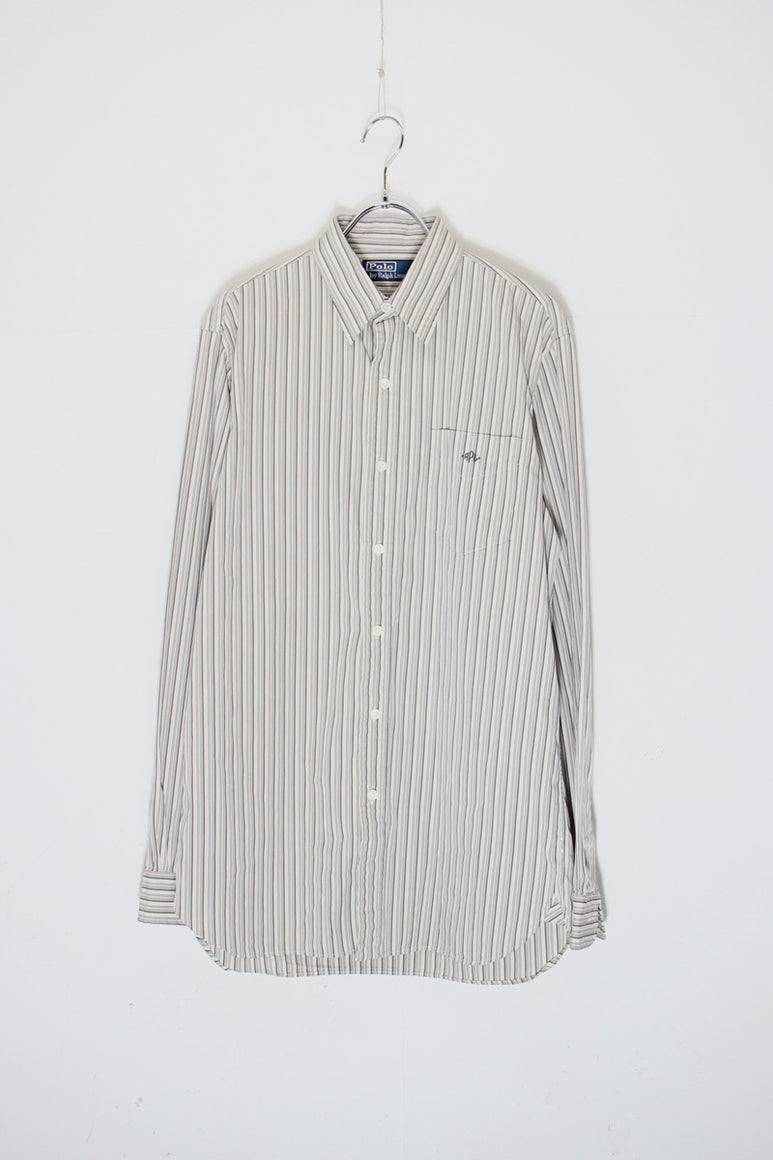 90'S L/S STRIPE DRESS SHIRT / GREY / WHITE [SIZE: S USED]