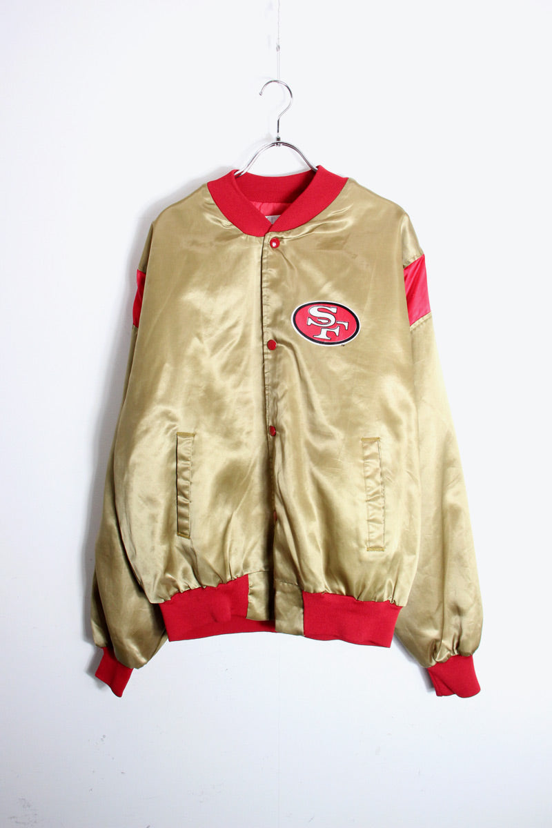 90'S NFL 49ERS NYLON STUDIUM PUFF JACKET / GOLD/RED [SIZE: L USED]