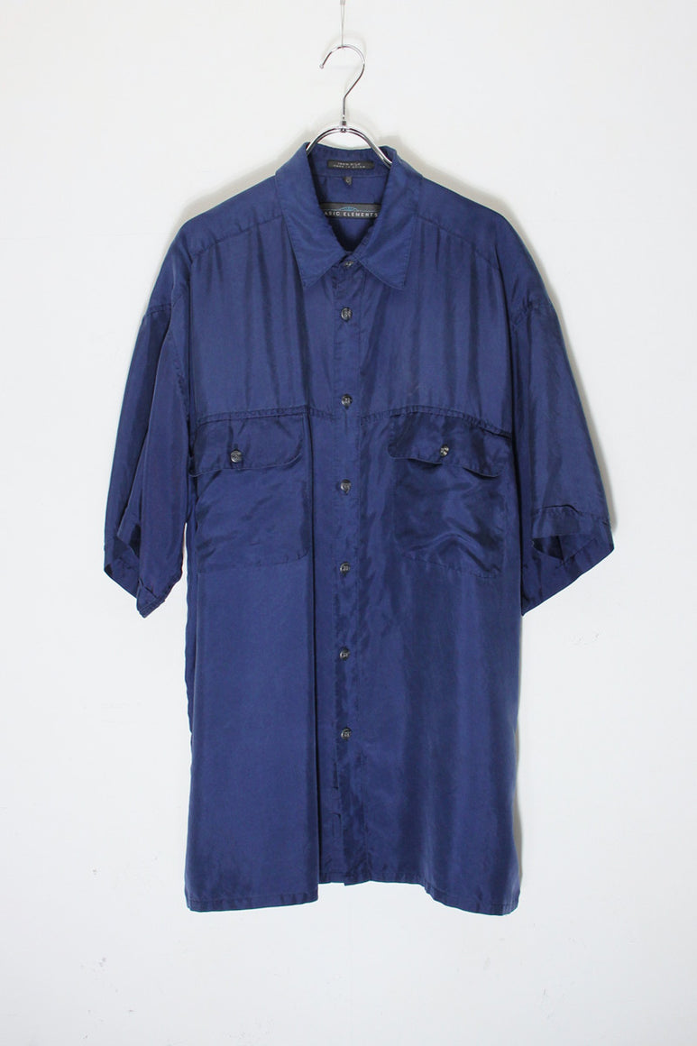 90'S S/S SILK SHIRT / NAVY [SIZE: L USED]