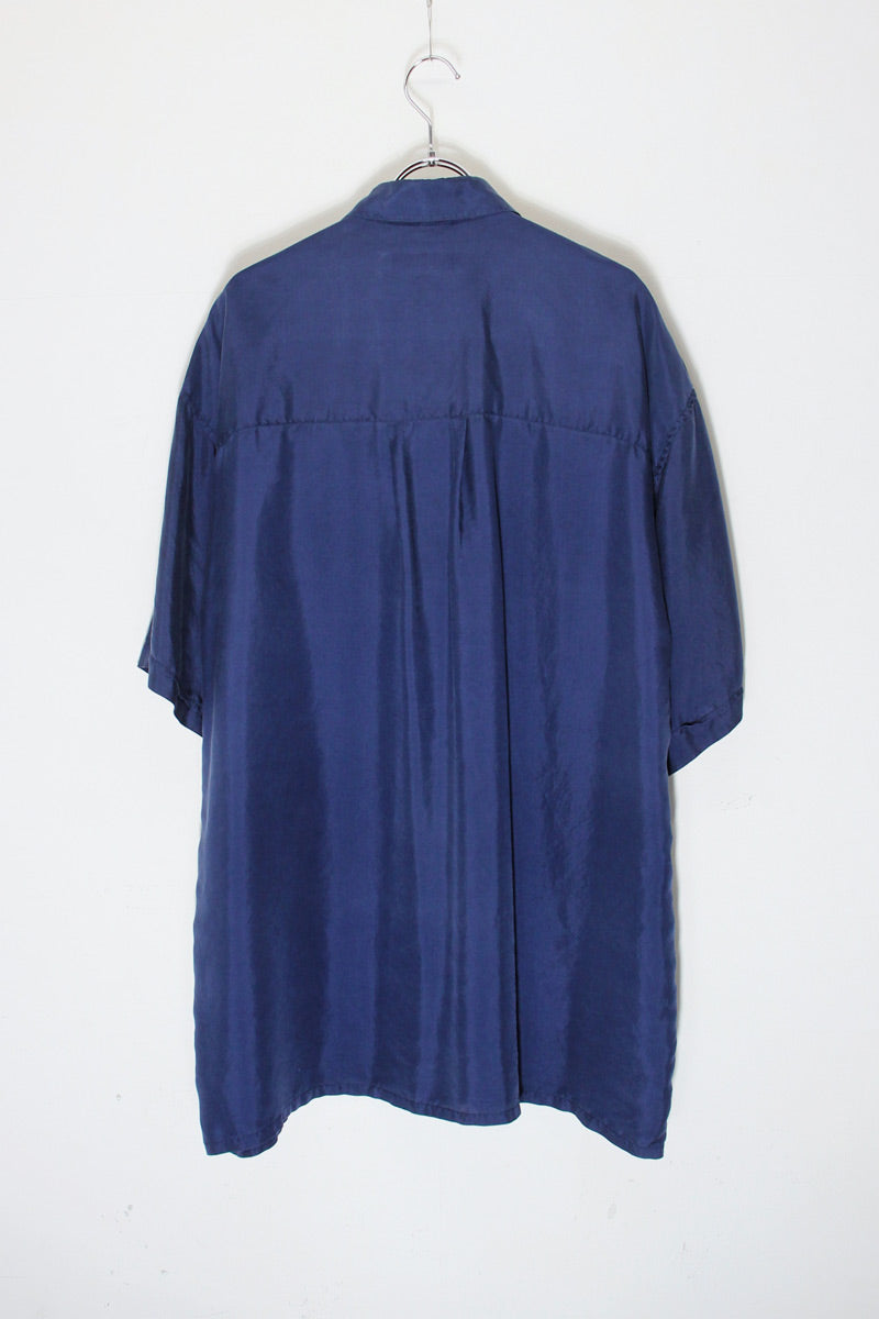 90'S S/S SILK SHIRT / NAVY [SIZE: L USED]