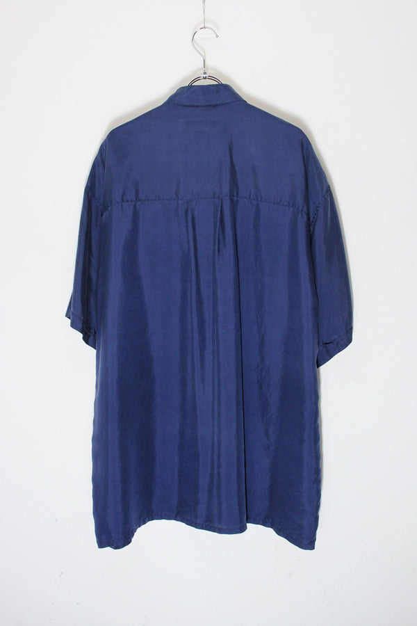 90'S S/S SILK SHIRT / NAVY [SIZE: L USED]