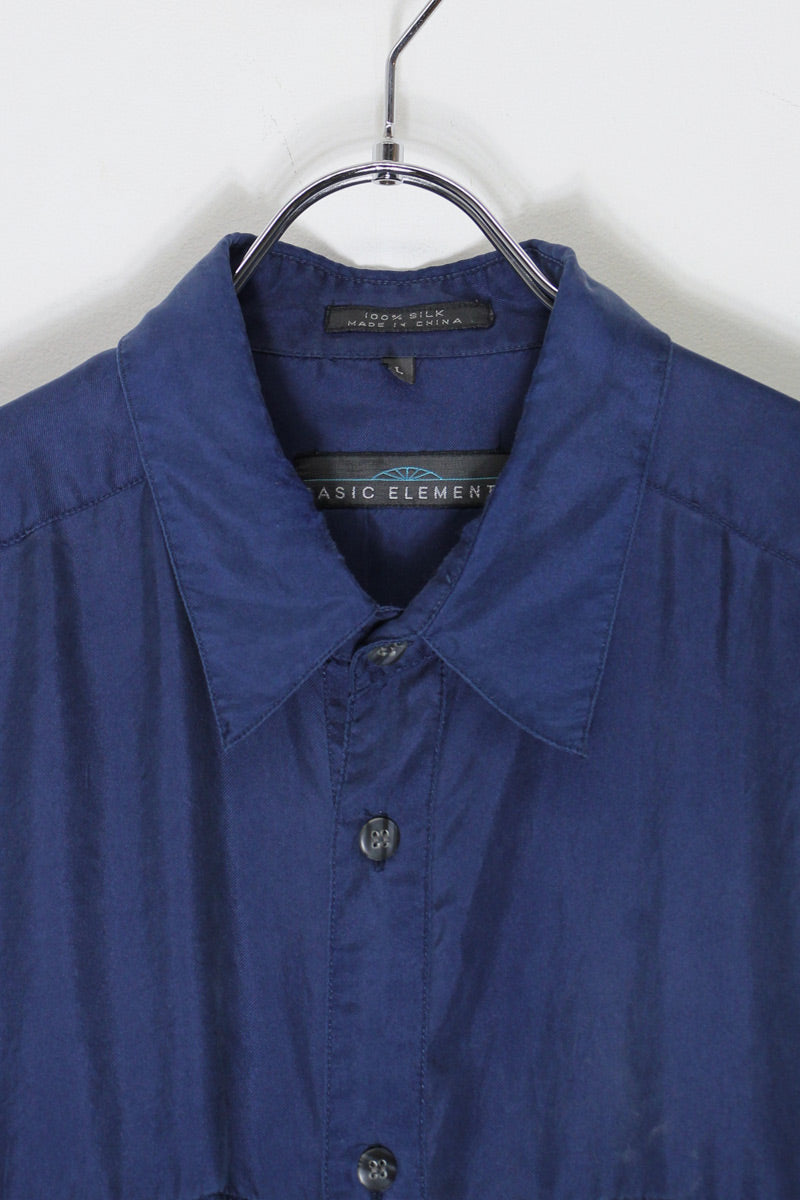 90'S S/S SILK SHIRT / NAVY [SIZE: L USED]