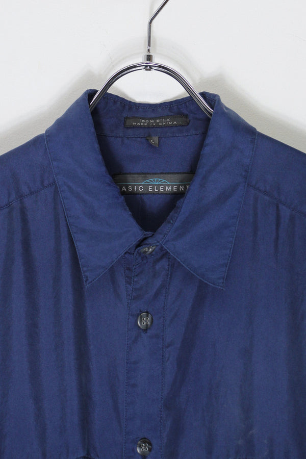 90'S S/S SILK SHIRT / NAVY [SIZE: L USED]