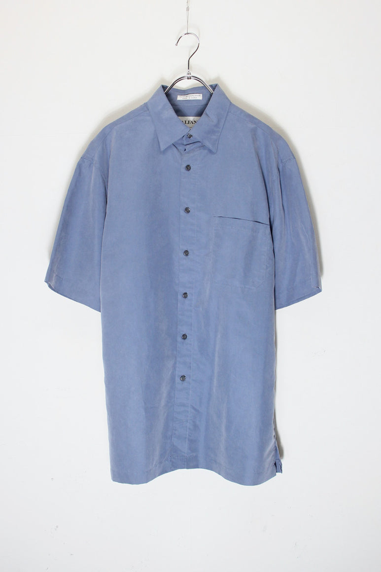 90'S S/S RAYON POLYESTER SHIRT / LIGHT BLUE [SIZE: M USED]
