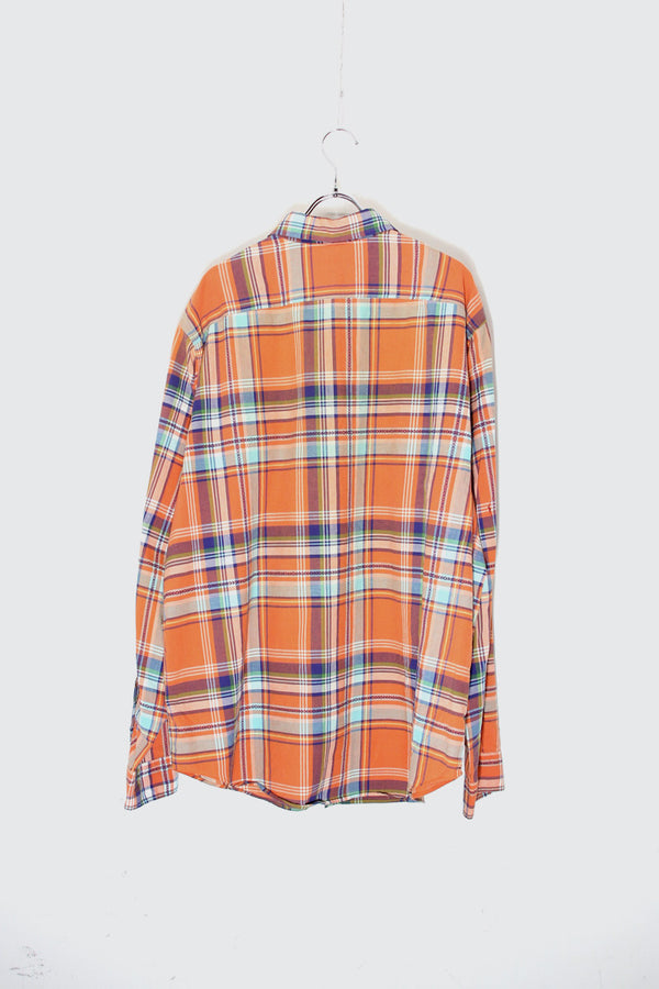 90'S L/S CHECK SHIRT / ORANGE [SIZE: XL USED]