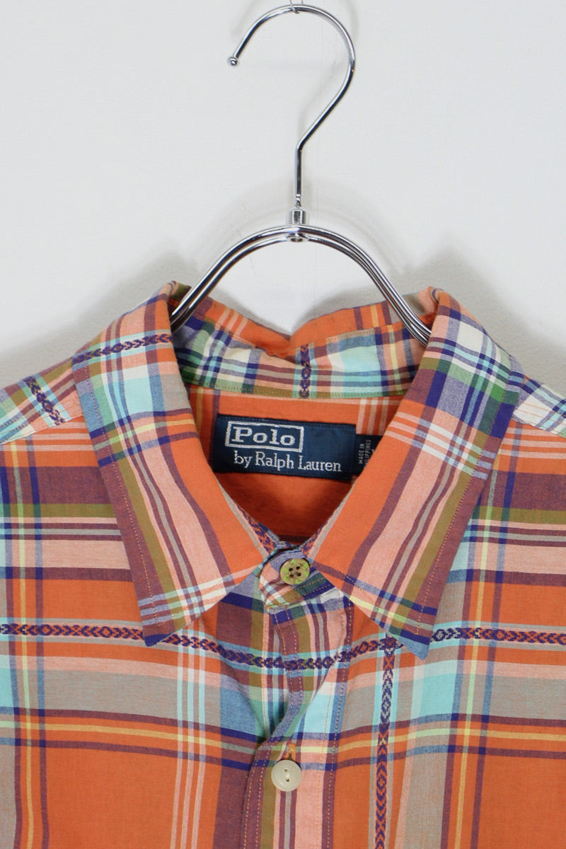 90'S L/S CHECK SHIRT / ORANGE [SIZE: XL USED]