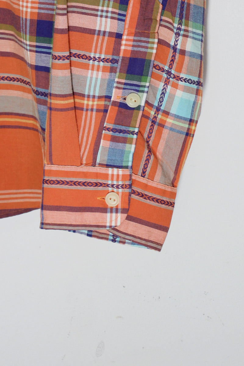 90'S L/S CHECK SHIRT / ORANGE [SIZE: XL USED]
