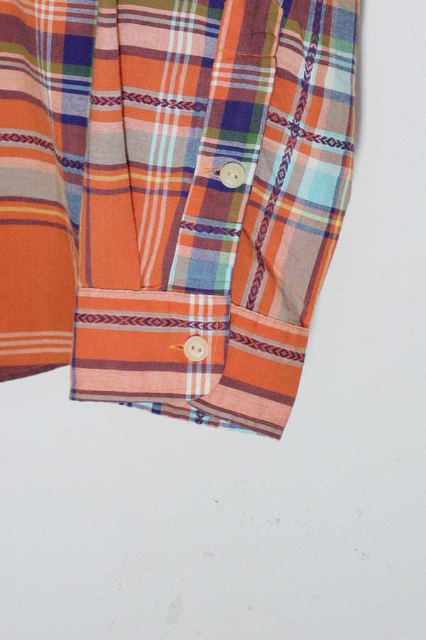 90'S L/S CHECK SHIRT / ORANGE [SIZE: XL USED]