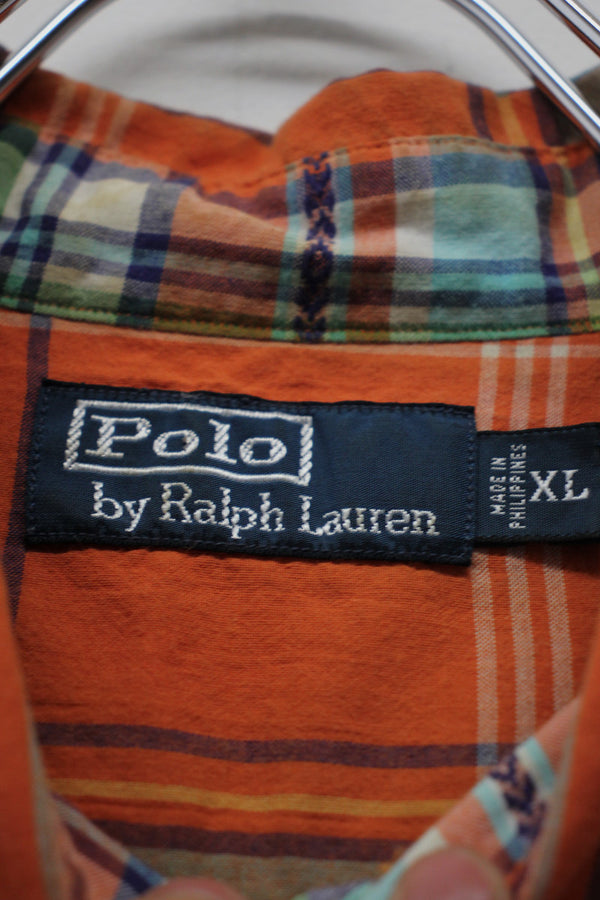 90'S L/S CHECK SHIRT / ORANGE [SIZE: XL USED]