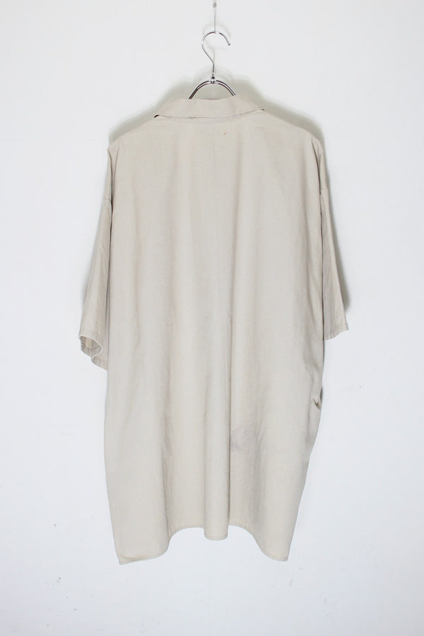 MADE IN USA 90'S S/S HALF ZIP WORK SHIRT / BEIGE [SIZE: XXXL USED]