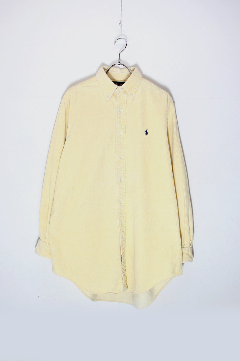 MADE IN USA 90'S L/S B.D CORDUROY SHIRT / CREAM YELOW [SIZE: M USED]