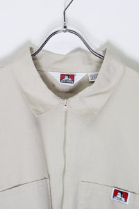 MADE IN USA 90'S S/S HALF ZIP WORK SHIRT / BEIGE [SIZE: XXXL USED]