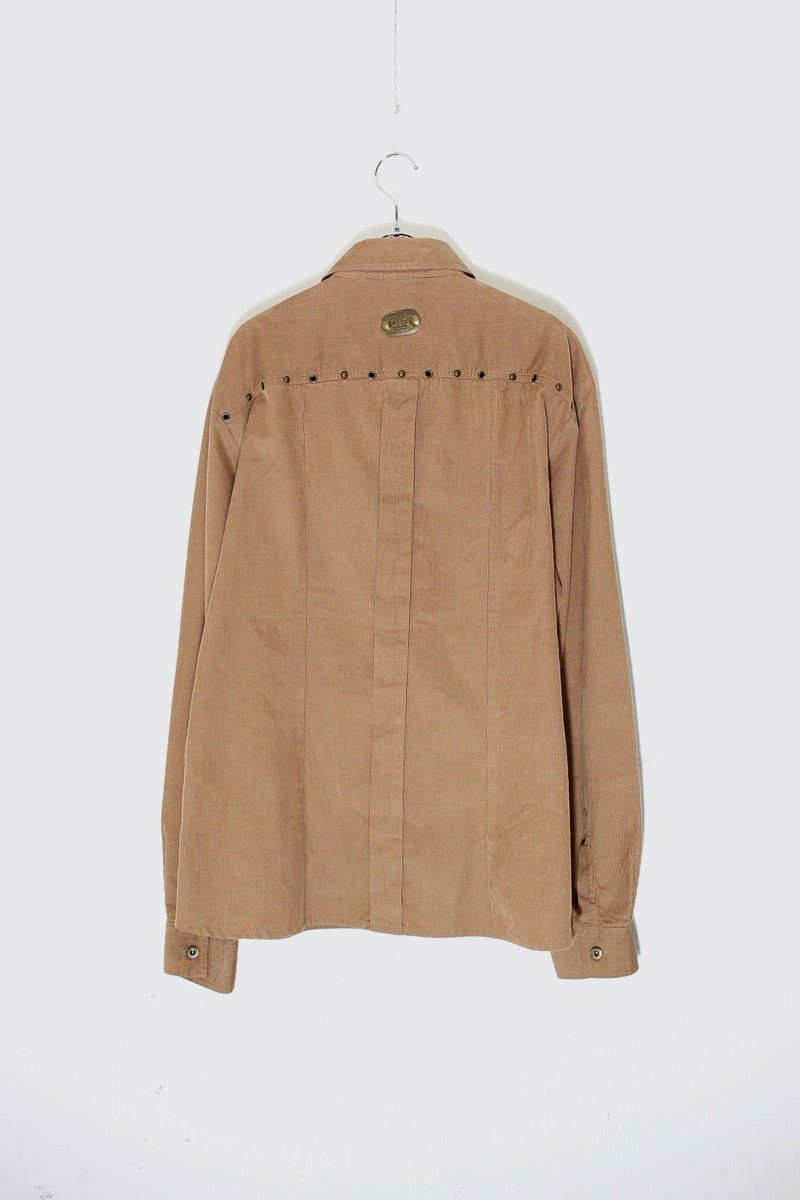 EARLY 00'S MADE IN ITALY STUDS CORDUROY SHIRT JACKET / BEIGE [SIZE: XL USED]