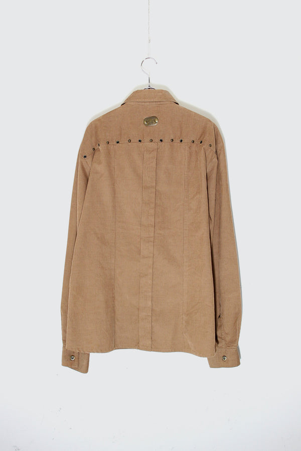 EARLY 00'S MADE IN ITALY STUDS CORDUROY SHIRT JACKET / BEIGE [SIZE: XL USED]