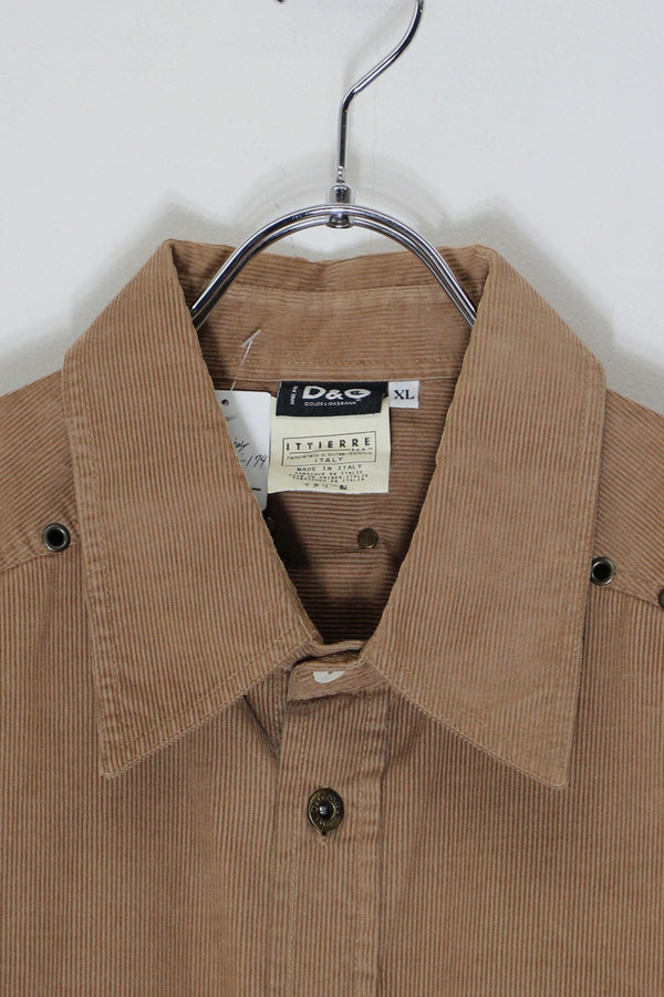EARLY 00'S MADE IN ITALY STUDS CORDUROY SHIRT JACKET / BEIGE [SIZE: XL USED]