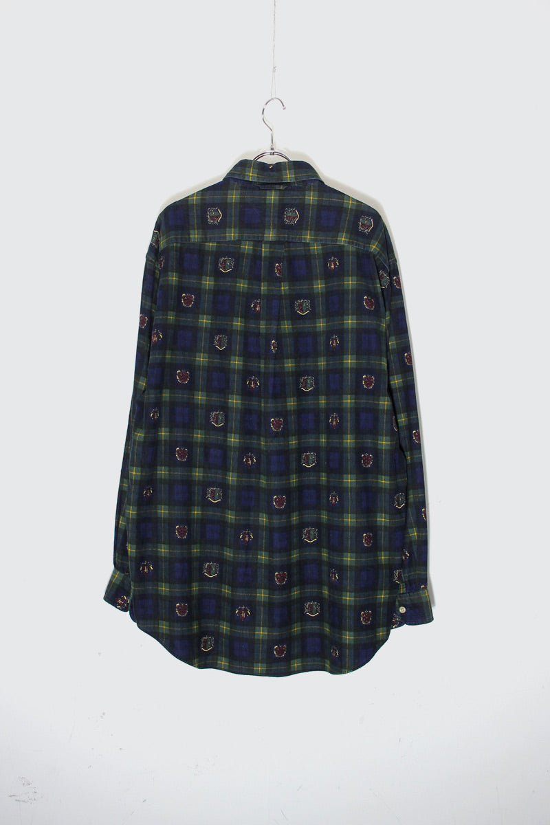 90'S L/S EMBLEM CHECK BD CORDUROY SHIRT / BLACK WATCH [SIZE: M USED]