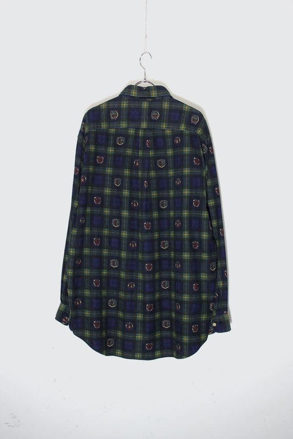 90'S L/S EMBLEM CHECK BD CORDUROY SHIRT / BLACK WATCH [SIZE: M USED]